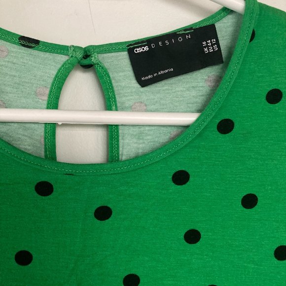 mini dress in green w/black dots - ASOS DESIGN size 12 - Picture 2 of 5